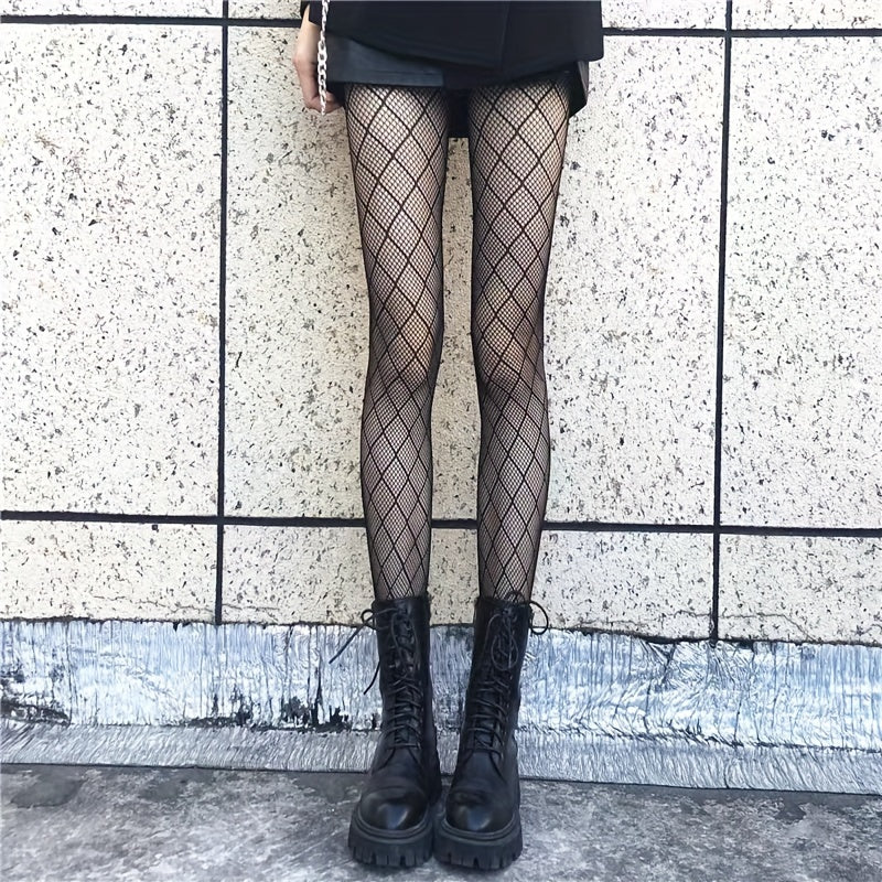 Argyle Pattern Fishnet Tights High Waist Mesh Pantyhose