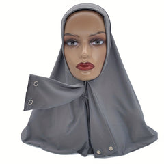 Elastic Hijab With Button Solid Turban Under Scarf Cap