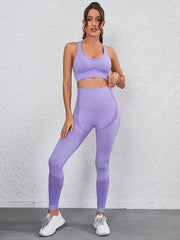 Yoga Set Round Neck Top & High Waist Leggings Activewear