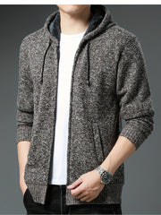 Sherpa Lined Knitted Cardigan Men's Hooded Jacket Long Sleeve Hoodies