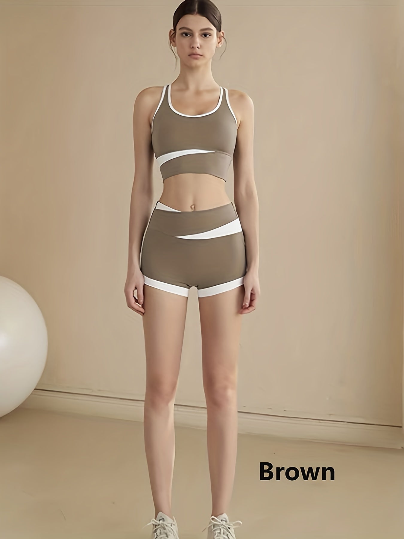2pcs Yoga Workout Set Block Sports Bra & Shorts Women's Activewear