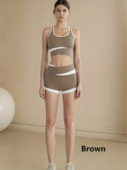 2pcs Yoga Workout Set Block Sports Bra & Shorts Women's Activewear
