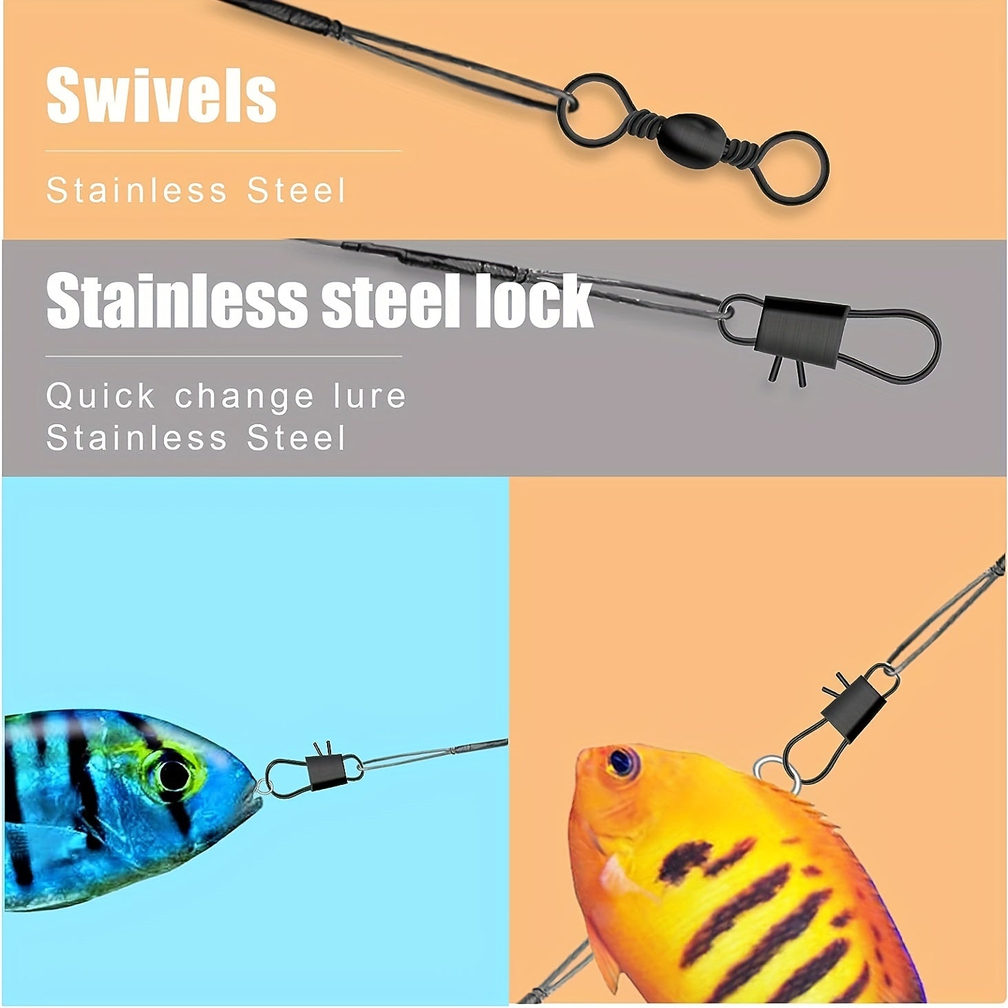 30pcs Fishing Tackle Leaders Stainless Steel Wire with Swivel Snaps