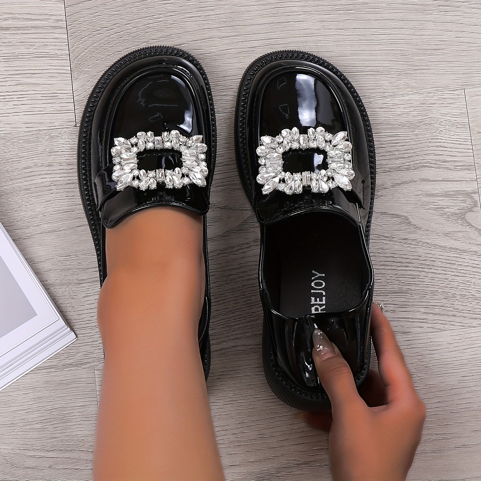 Women's Rhinestone Loafers Slip On Shoes British Style