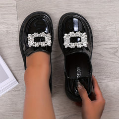 Women's Rhinestone Loafers Slip On Shoes British Style