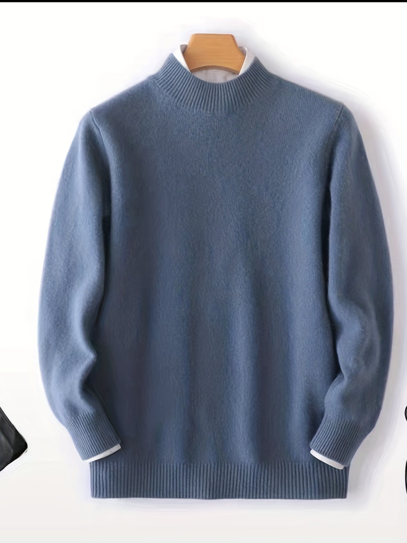 Men's Casual High Neck Knitted Sweater, Warm Wool Long Sleeve Pullover