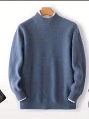 Men's Casual High Neck Knitted Sweater, Warm Wool Long Sleeve Pullover