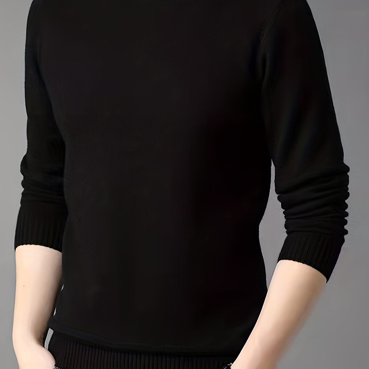 Men's Casual High Neck Knitted Sweater, Warm Wool Long Sleeve Pullover