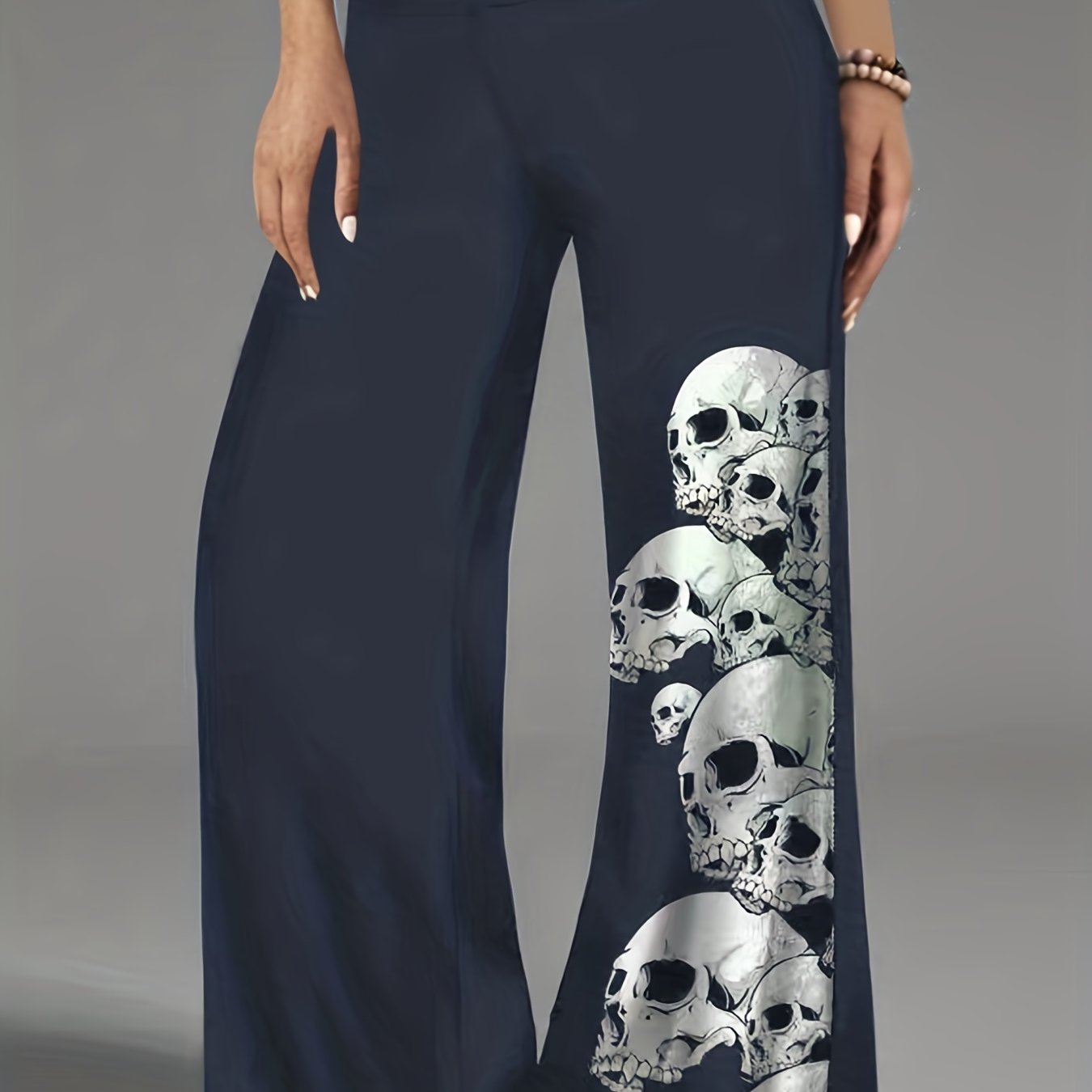 Women's Plus Skull Print Elastic Flared Leg Trousers