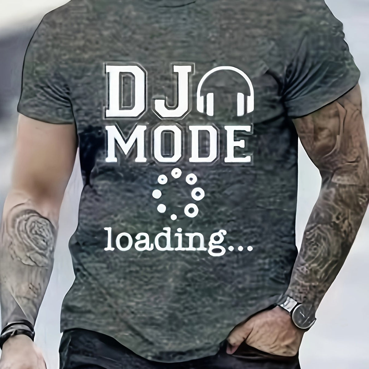 DJ MODE Pattern Print Men's Short Sleeve Comfy T-shirt Graphic Tee