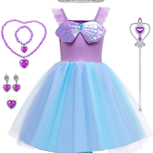 Girls Mermaid Princess Dress Fishtail Birthday Gift Costume Party Set