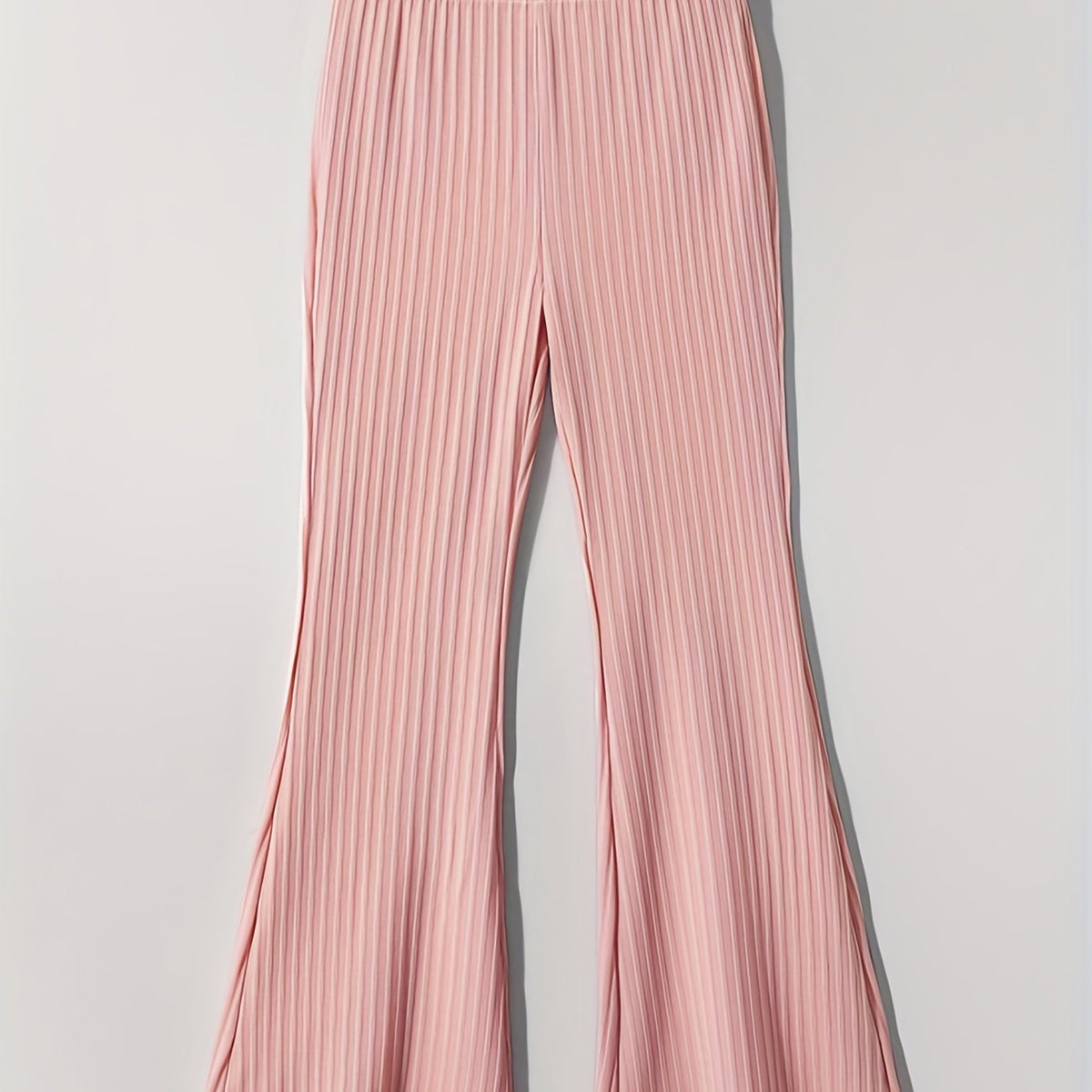 Girls Ribbed Knit Flare Leg Pants High Waist Kids Spring Summer Clothes
