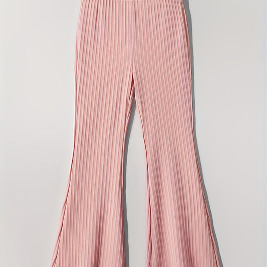 Girls Ribbed Knit Flare Leg Pants High Waist Kids Spring Summer Clothes