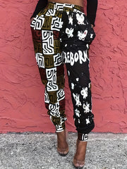  Colorblock Geometric Butterfly Print Jogger Trousers