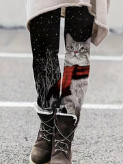 Cat Print Skinny Leggings High Waist Casual Leggings