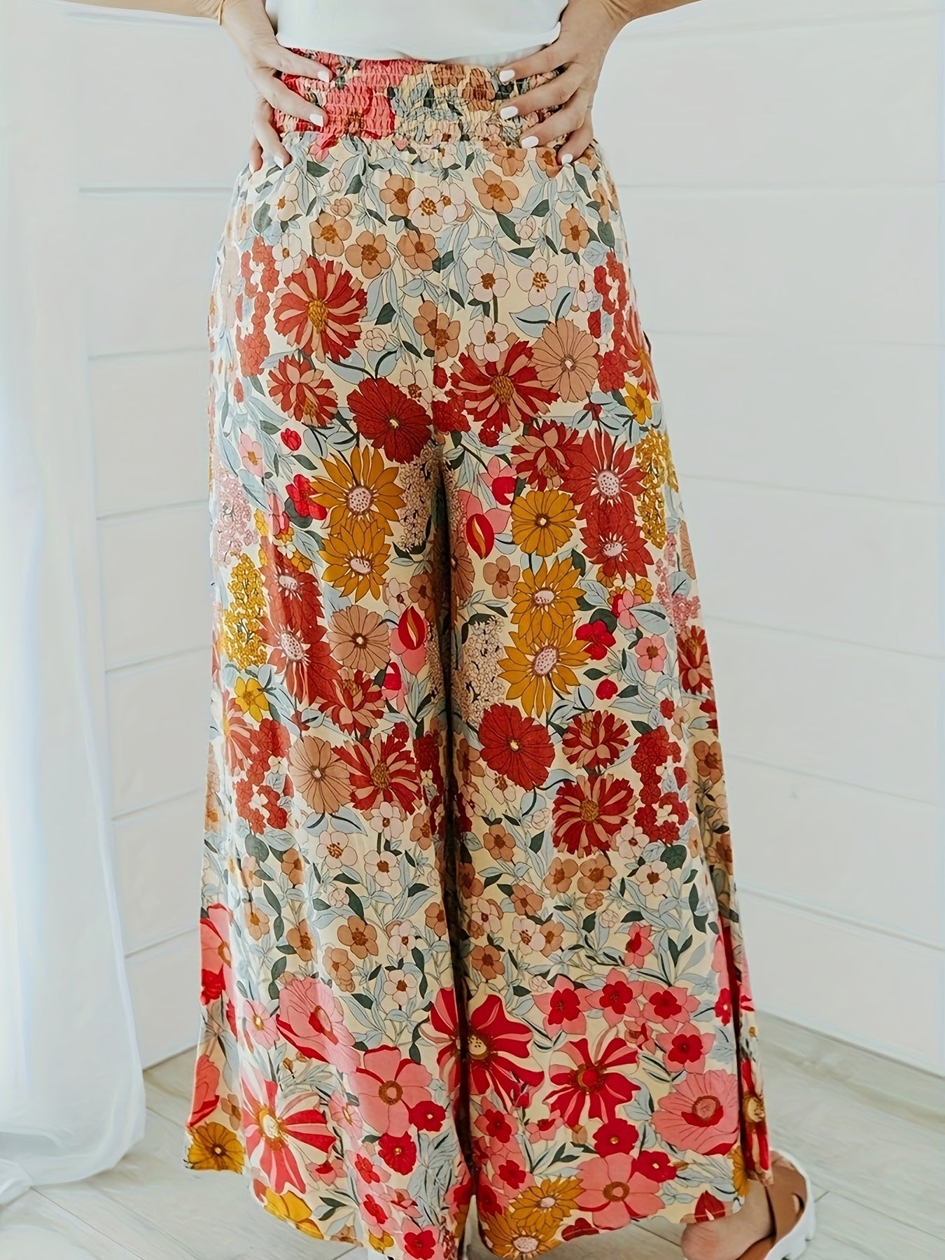 Floral Print Wide Leg Boho Pants