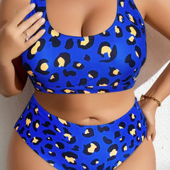  Leopard Print Bikini Set Women's Plus Closure Back Bra & Panty