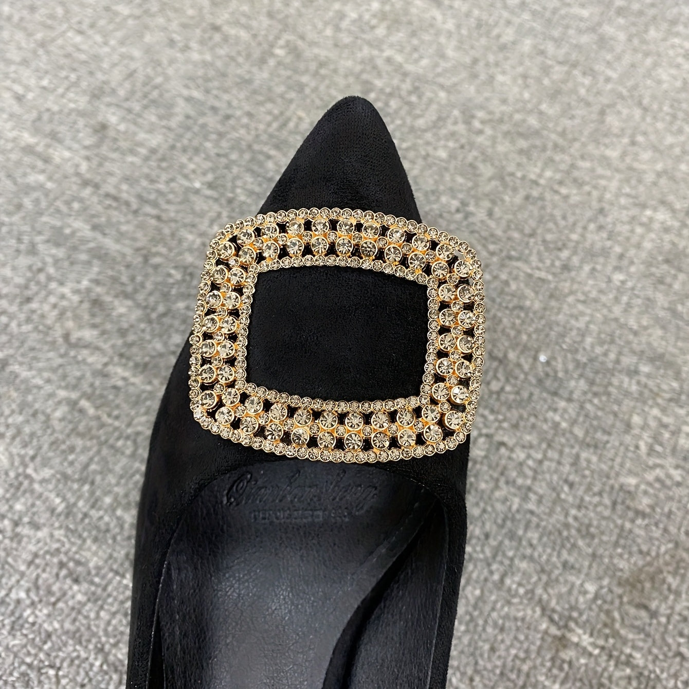 Women's Pointed Toe High Heels Square Metallic Slip On Shoes