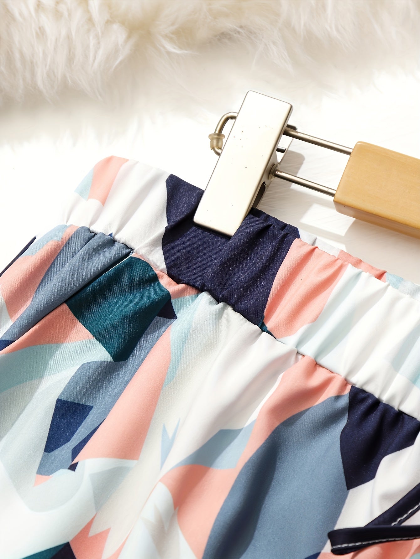  Colorblock Print Wide Leg Trousers