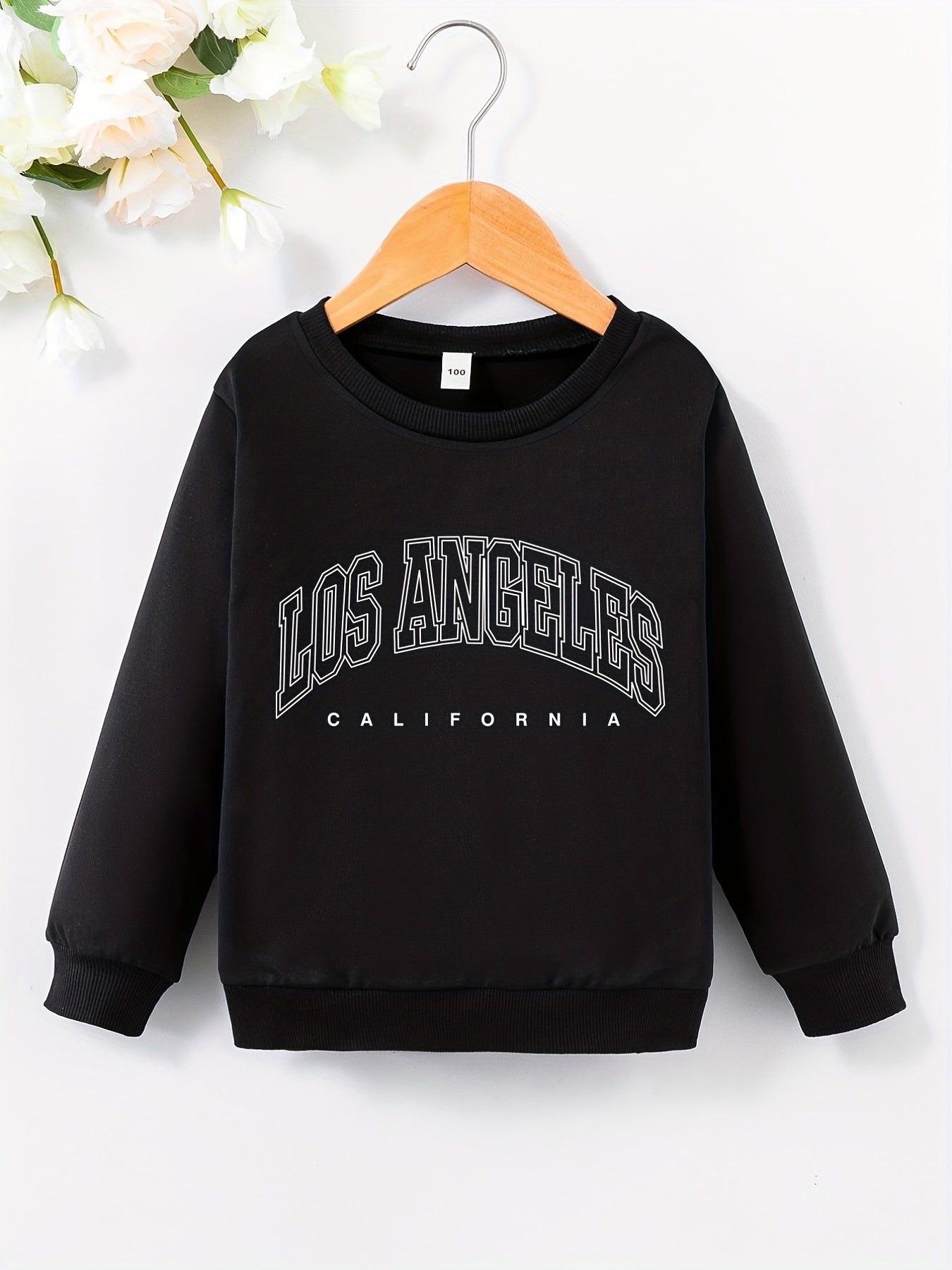 Girls Pullover Los Angeles Letter Print Crew Neck Sweatshirt
