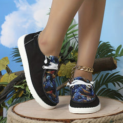 Women's Printed Canvas Lace Up Sneakers Outdoor Flats