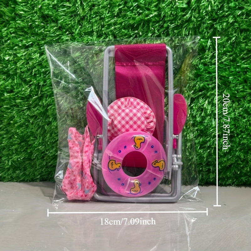 Dollhouse Beach Set with Chair, Ring, Hat, Swimsuit & Decor