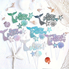 5pcs Happy Birthday Mermaid Cake Decoration Set