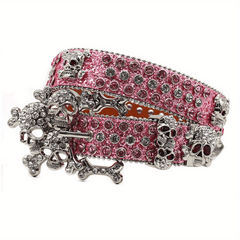 Gothic Rhinestone Skull Bone Belt Sparkling Glitter Sequin PU Belt