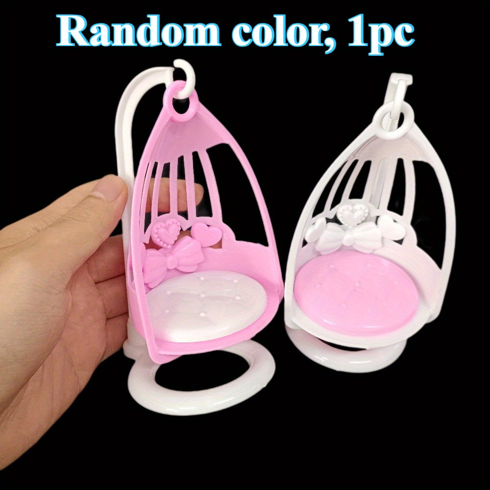 Mini Dollhouse Cradle with Bow Pattern Lightweight Unique Random Options