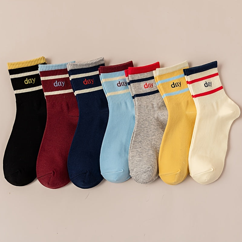 7 Pairs Letter Print Socks Comfy & Breathable Women's Stockings