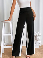  Colorblock Elastic High Rise Wide Leg Trousers