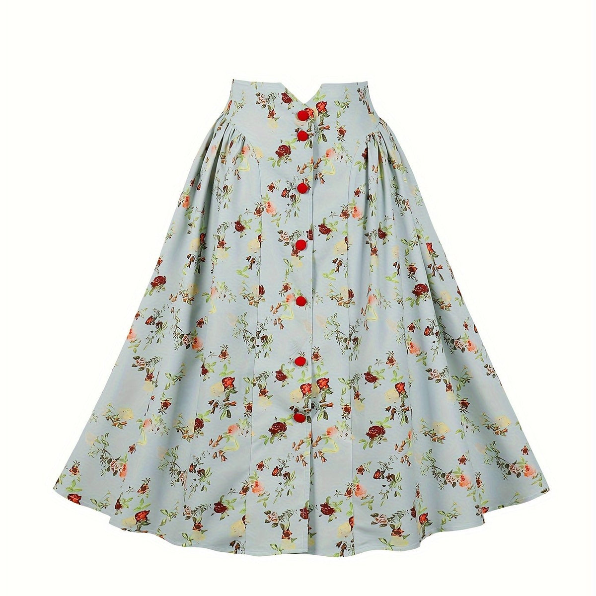 Women's Plus Floral Print Button Elastic Ruched A line Skirt