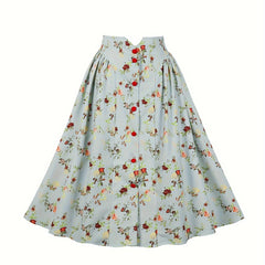 Women's Plus Floral Print Button Elastic Ruched A line Skirt