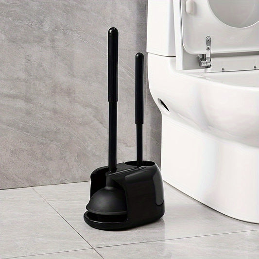 Toilet Plunger & Brush Set with Stand for Bathroom Cleaning