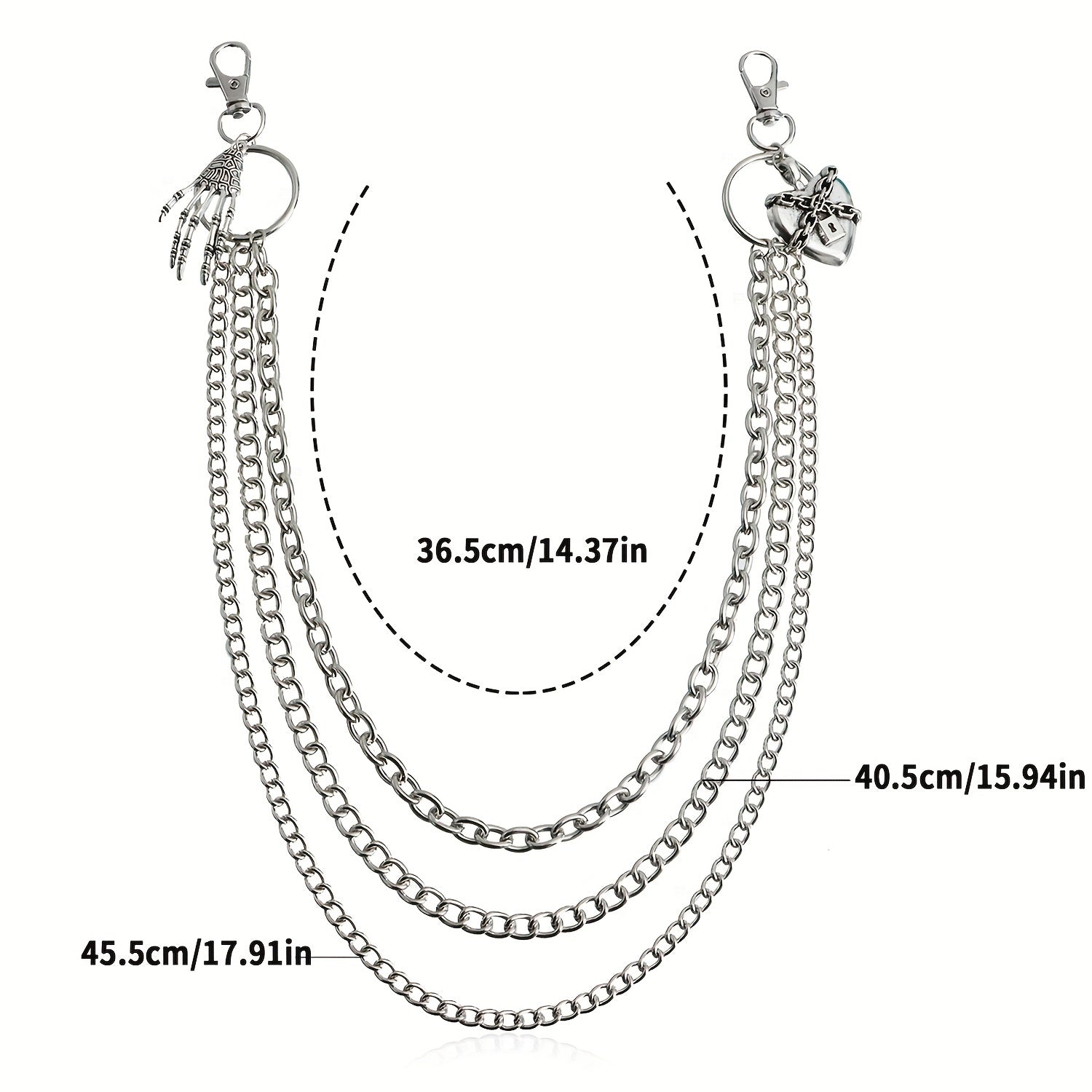 Skull Hand Heart Lock Decorative Pant Chain Waist Chains Hip Hop Rock Punk