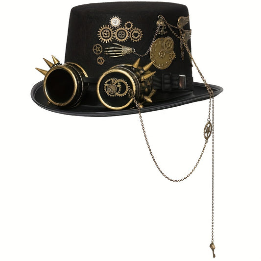 Heavy Metal Chain Steampunk Hat Gothic Noble Skull Rivet Goggles