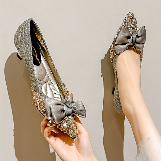 Women's Rhinestone Bowknot Kitten Heel Dress Shoes