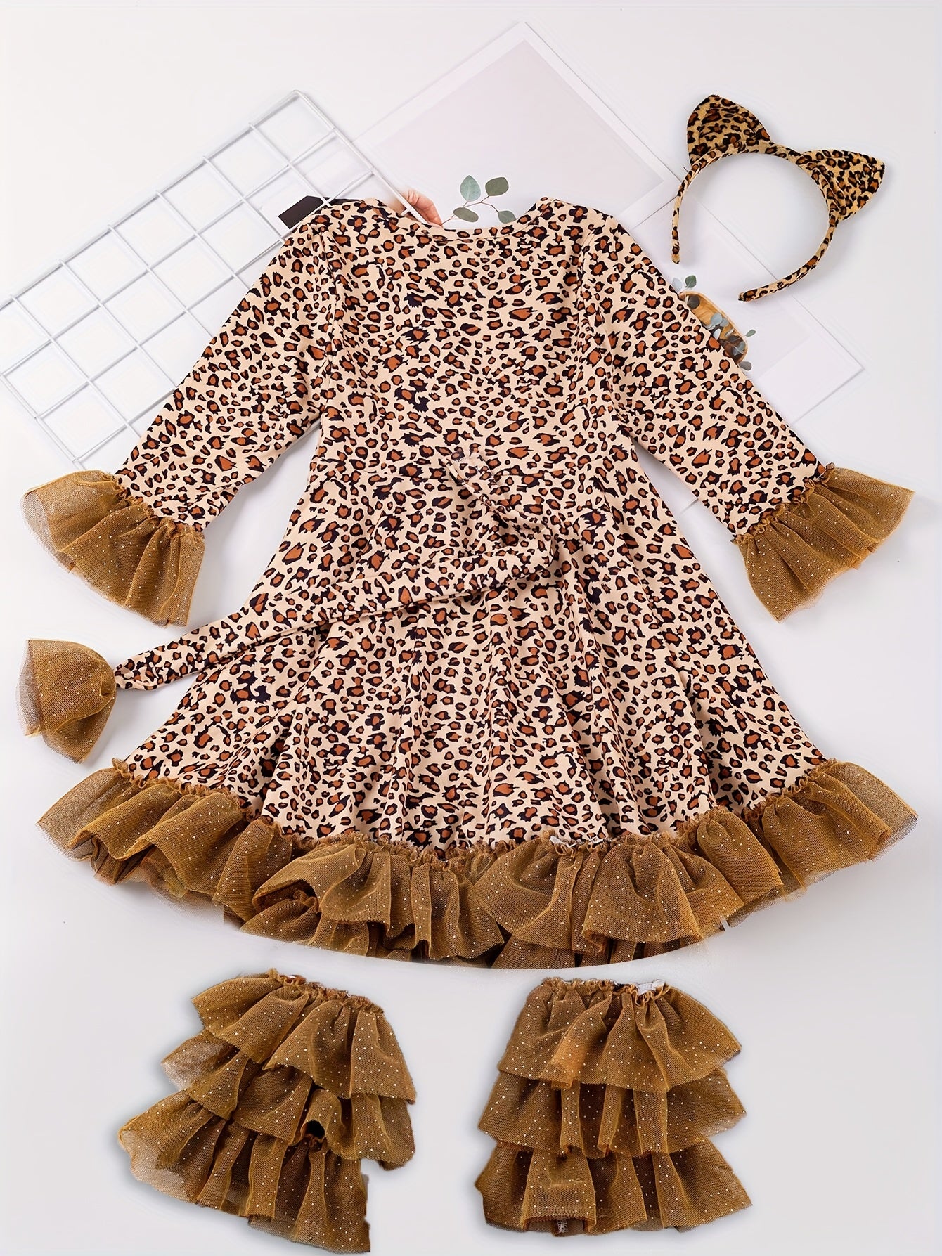 Leopard Print Ruffle Dress Halloween Costume Set