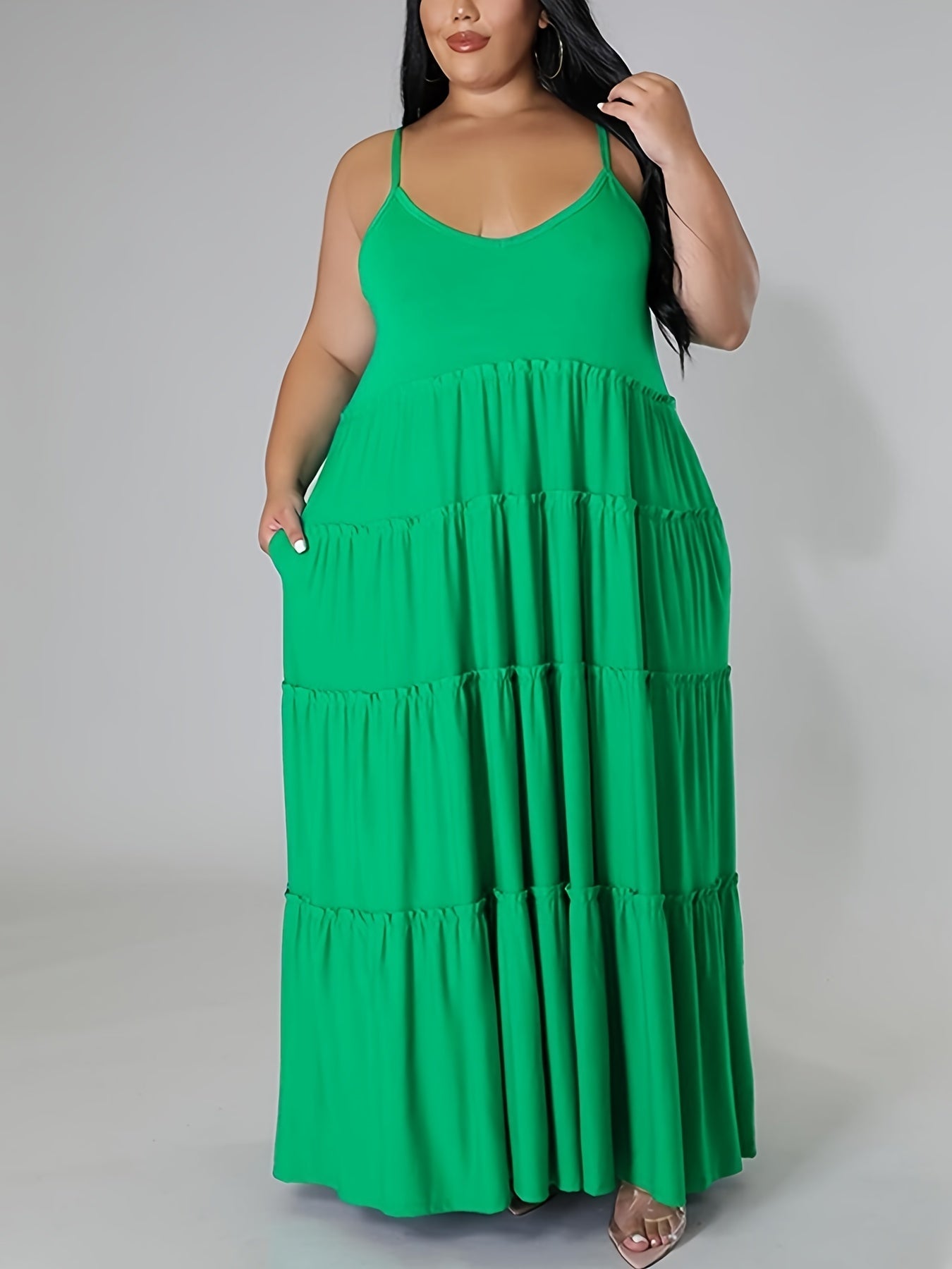  Solid Layered Loose Fit Cami Maxi Dress