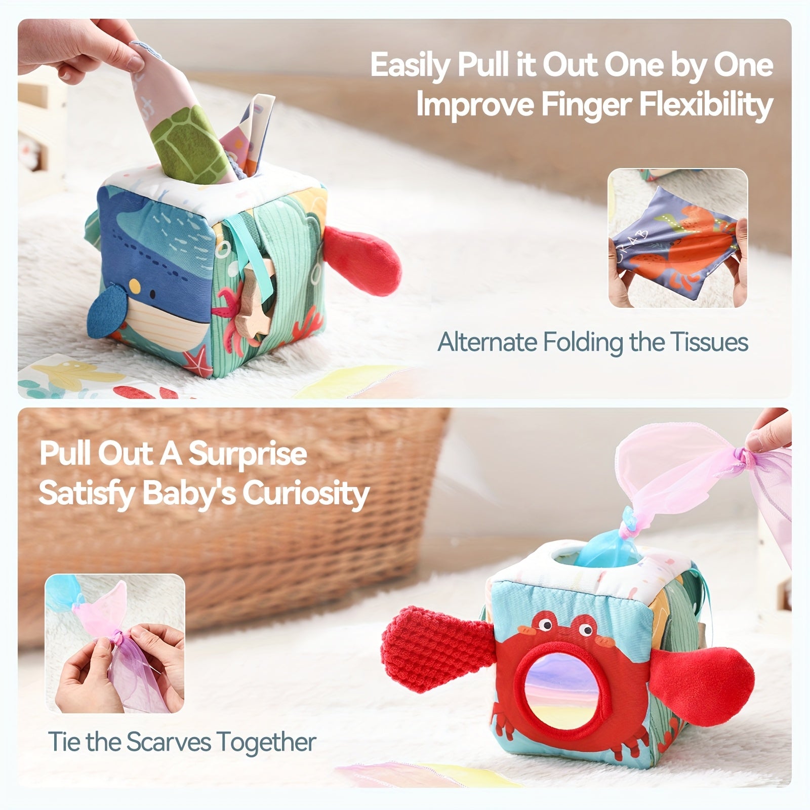 Interactive Marine Animal Tissue Box Toy & Cloth Book for Kids