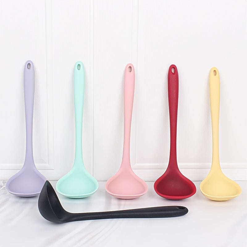 Silicone Long Handle Soup Spoon High Temp Resistant Non Stick Easy Clean