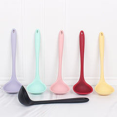 Silicone Long Handle Soup Spoon High Temp Resistant Non Stick Easy Clean