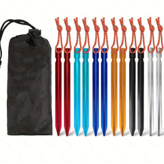 12pcs Colorful Aluminum Ground Nails with Reflective Rope for Camping