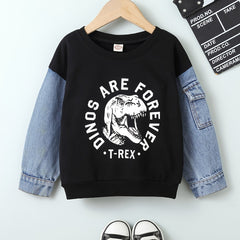 Baby Boys Denim Splicing Dinosaur Print Sweatshirt Top