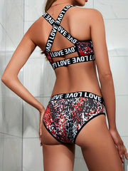 Leopard Sports Bra & Panties Set Criss Cross Back