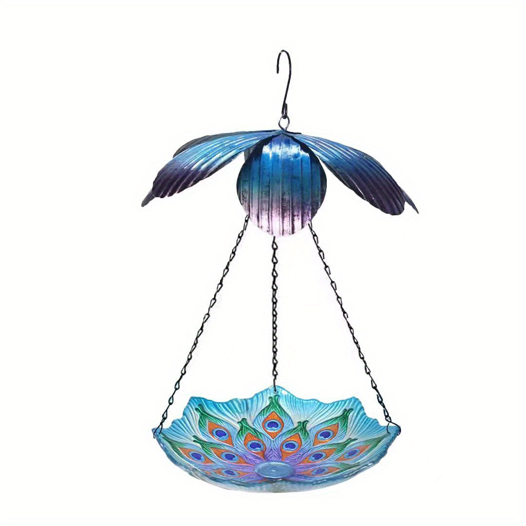 Peacock Feather Hanging Bird Bath Basin Bird Feeder