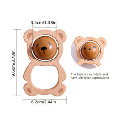 Wooden Bear Rattle for Babies Face Changing Cartoon Toy