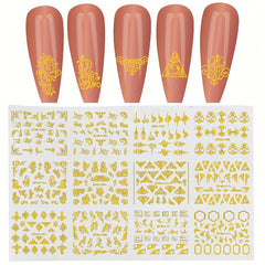 Golden Flower Leaf Lace Nail Stickers for Manicure