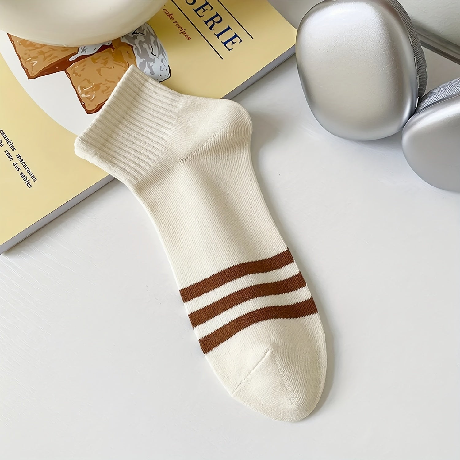 5 Pairs Striped Short Socks Comfy & Breathable Women's Stockings