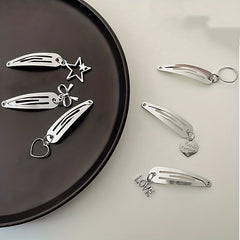 6pcs Silvery Hair Clip With Pendant Snap Clip Side Clip Bangs Clip